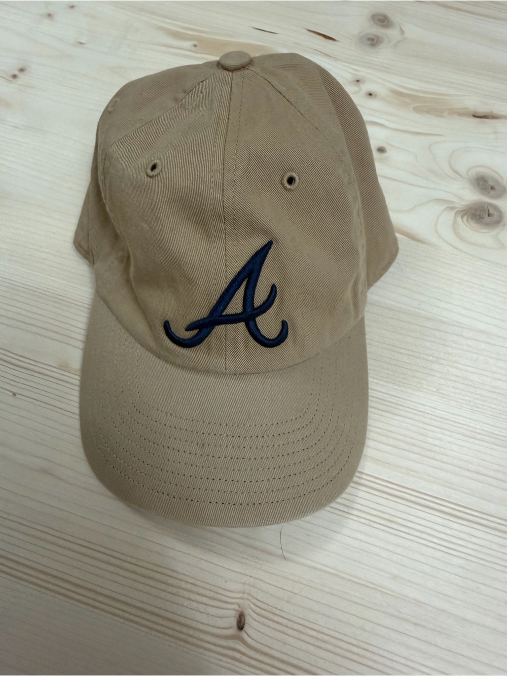 Atlanta Braves Khaki Baseball Cap with Navy Embroidered 'A' Logo